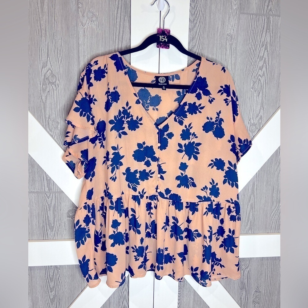B3.13 Bobeau Pink & Blue Flowy Blouse 1X